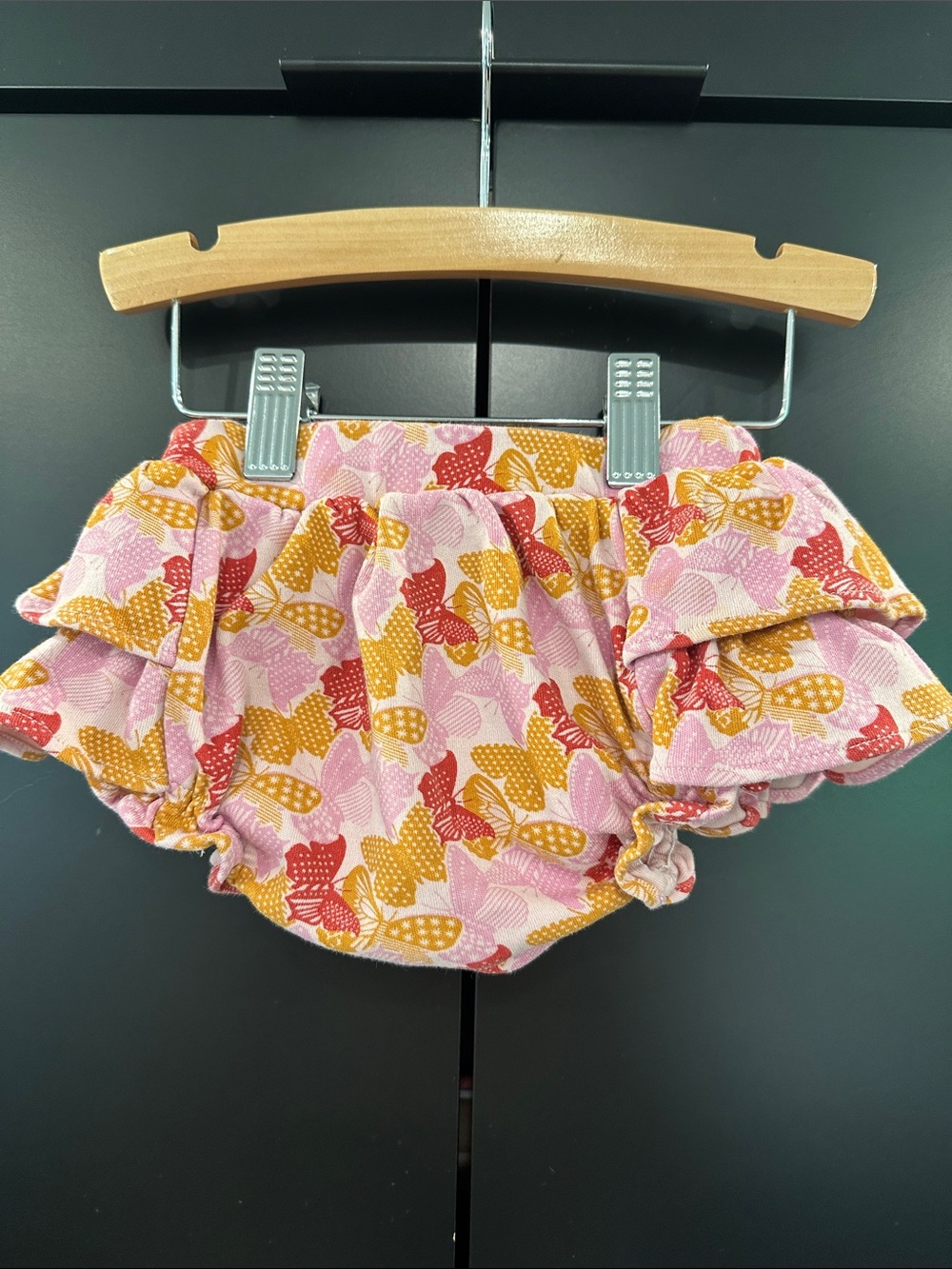 Kate Quinn Organic Cotton Ruffle Bloomers‎ Pink Orange Butterfly Print 3-6M
